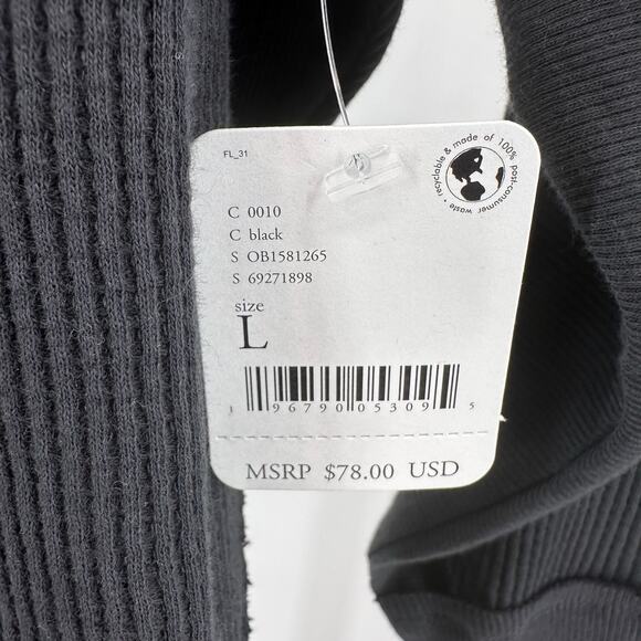 Free People Black Santa Clara Thermal Long Sleeve Womens L Oversized Fit V-Neck - Picture 6 of 8